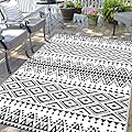 Waterproof Outdoor Rug 5x8ft, Bohemia Reversible Plastic Straw Mat for Patio RV Deck Porch Backyard Balcony Camping Picnic Beach Indoor Outdoor Carpet, Black&White