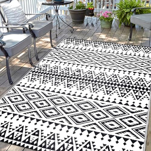 Waterproof Outdoor Rug 5x8ft, Bohemia Reversible Plastic Straw Mat for Patio RV Deck Porch Backyard Balcony Camping Picnic Beach Indoor Outdoor Carpet