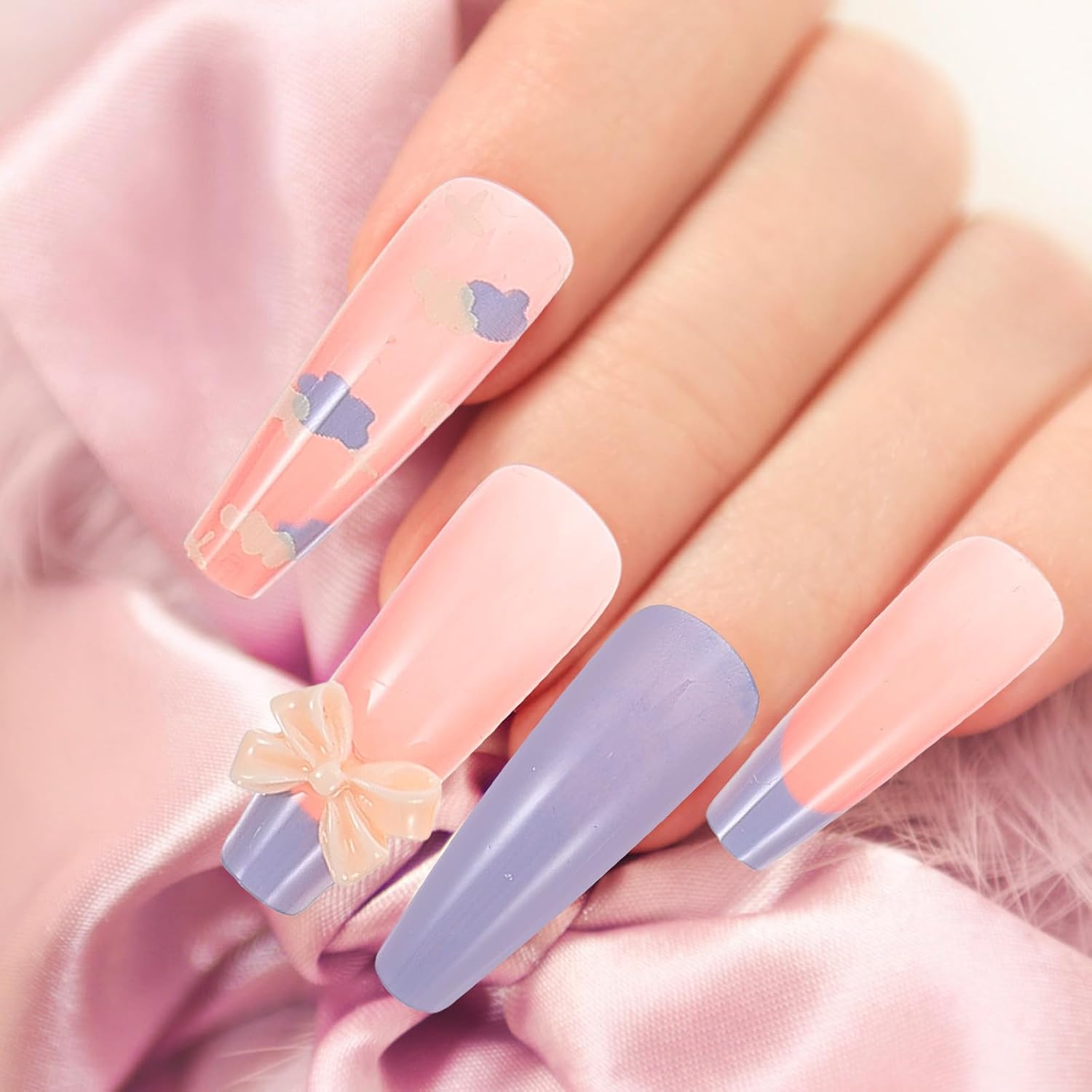 48pcs Press on Fake Nails for Women with Lovely Nail Art Design Supplies, Shape, and Chic Fashion Look, Sturdy Pp Material, for Daily Wear and Special Occasions