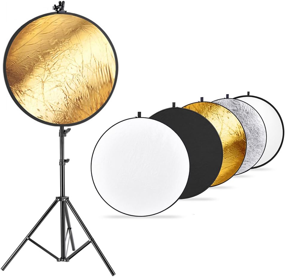 Neewer Photo Studio Light Reflector Kit and Light Stand: 110cm 5-in-1 Multi-Disc Reflector, Light Stand and Metal Reflector Holder for Photo Video Portrait Photography