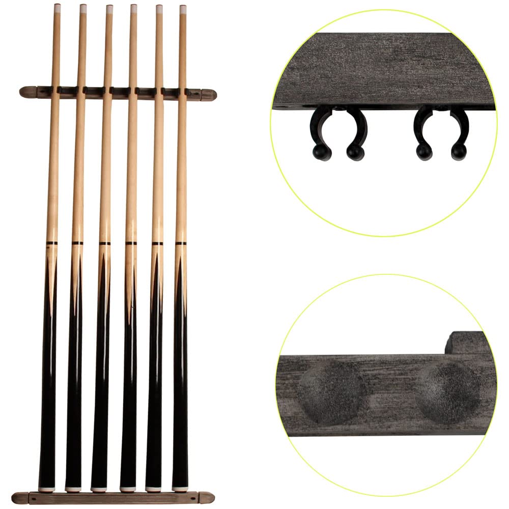 Support Mural 6 Queues De Billard En Bois - Porte-Queues Robuste Avec Vis De Fixation