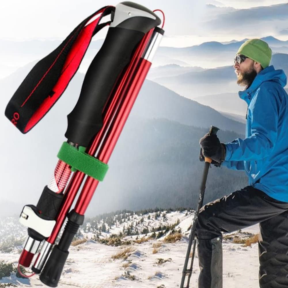Laski Dla Kobiet Regulowane, Składane Kijki Trekkingowe Do Wędrówek, Składana Laska Do Chodzenia Po Górach, Teleskopowa Kula Do Podróży, Red, 95-110cm/37-43inch
