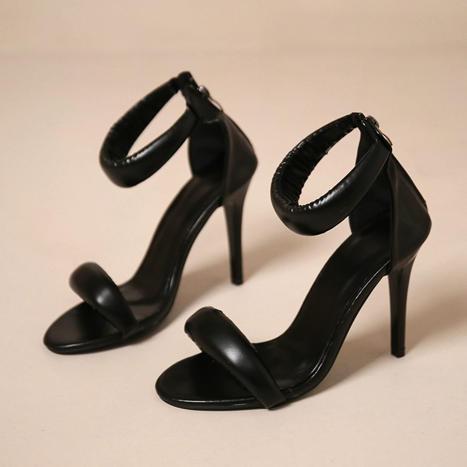 Tacchi Donna Estivi Scarpe Basse Eleganti Largo Sandali da donna in pelle sintetica tinta unita con cerniera casual con punta e tacchi alti sottili Sandali Chiusi Davanti Neri Plateau
