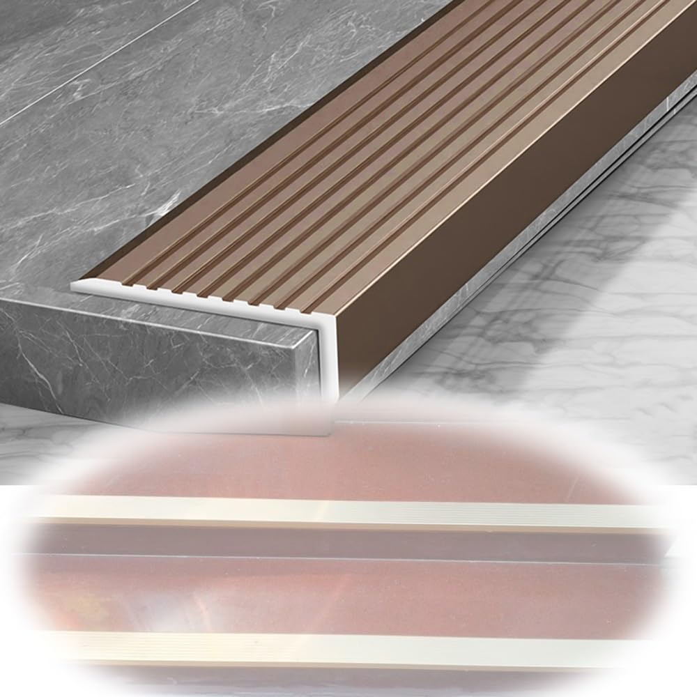 Lshtshf-Ou Brownish-Red Steps Stair Edge Trim Aluminum L-Shaped Nosing Anti-Slip Protector 3In Wide For Outdoor Indoor Staircase(,110Cm L)
