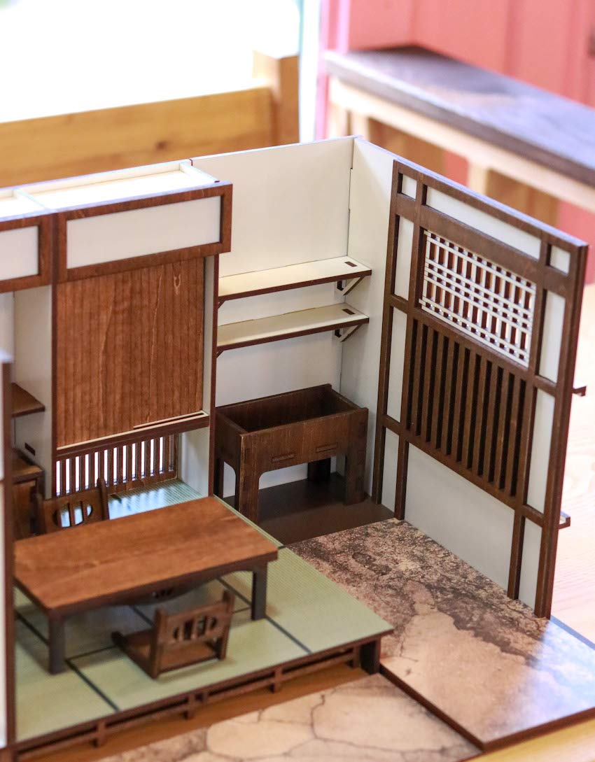 和風庭園のある ドールハウス 和室 明かり付き 和風 ジオラマ