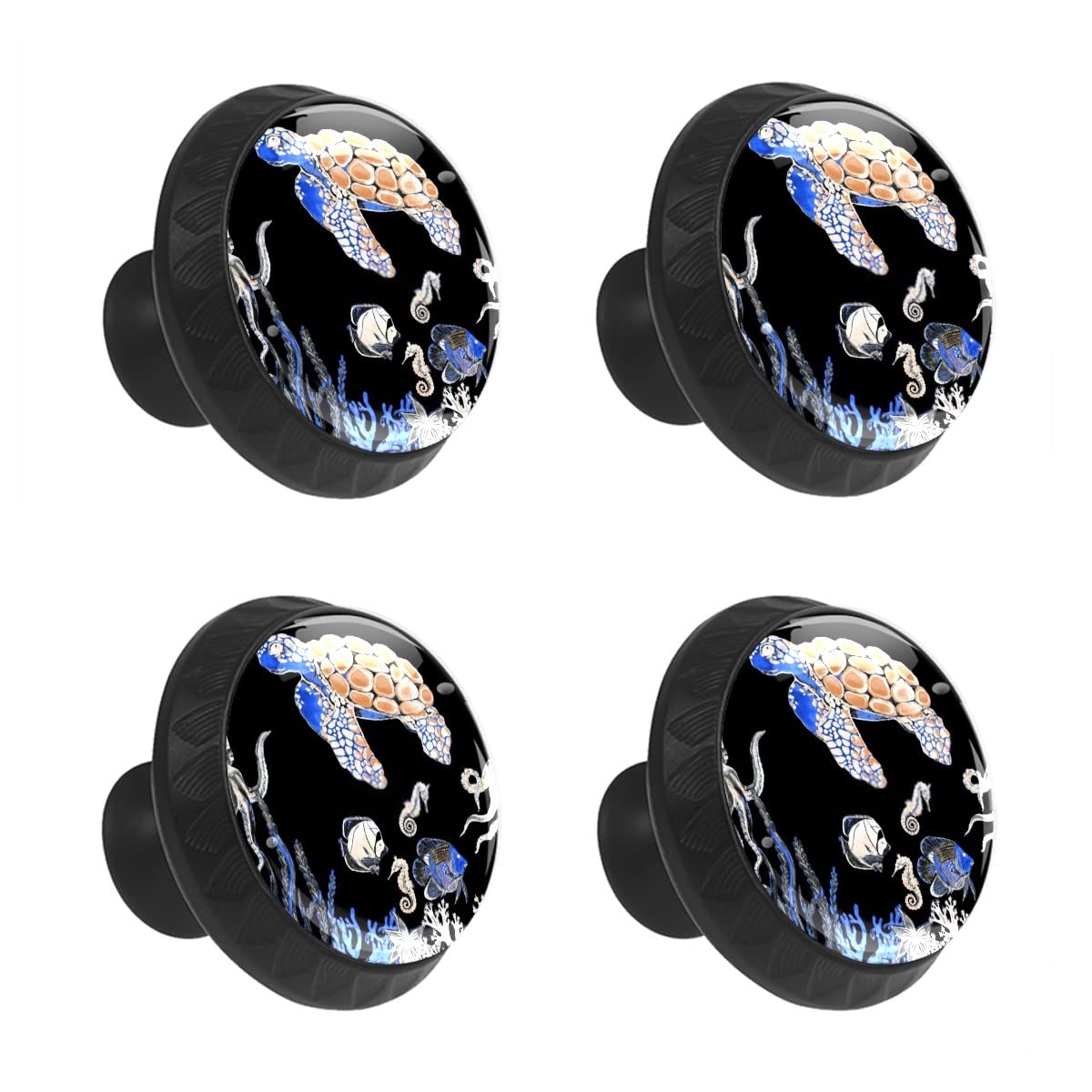 MEHOM 4 Pcs Crystal Glass Cabinet Drawer Knob,Turtle Seahorses Octopus Round Drawer Knobs Kitchen Cabinets Dresser Cupboard Wardrobe Unique Pulls Handles