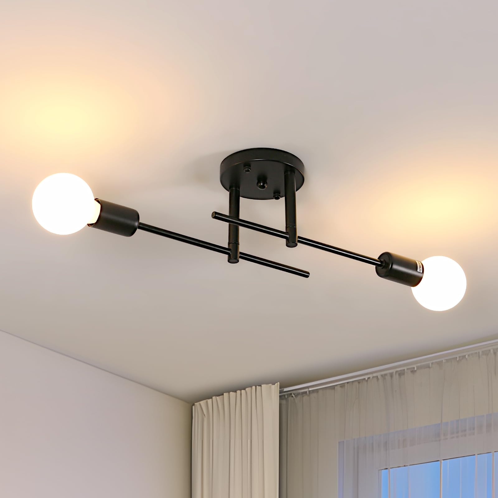 Riserva Lámparas Colgante Vintage E27, Negro Lampara De Techo Retro Industrial, 2 Luces Lámpara de Araña Retro para Comedor, Cocina, Salón, Bar, Restaurante, No Incluido Bombillas
