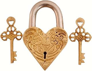 PARIJAT HANDICRAFT Heart-Shape Padlock with 2 Skeleton Keys Fully Functional with 2 Keys - Gym Lock Combination Locks for Gates Toolbox Luggage Cabinet Bicycle School Home Office Travel (Rose-Golden)