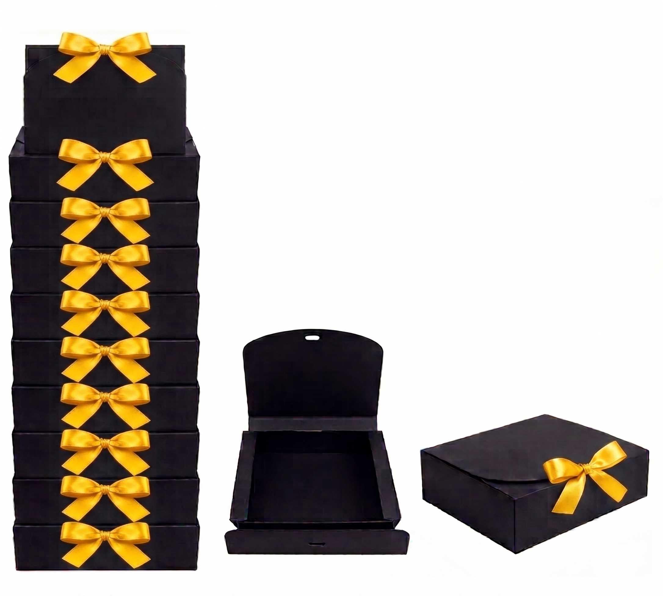 Emartbuy Black Kraft Gift Box with Yellow Ribbon – 24 x 19.5 x 7 cm – Fits Perfume, Beauty Sets & Small Gift Hampers – Birthdays Weddings Christmas Corporate Gifting Trade Wholesale – Pack of 12 — image 1