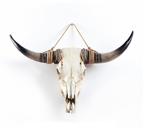 QQXX Escultura de pared de cráneo de vaca de cuerno largo, cráneo de vaca sintético, para colgar en la pared, escultura de pared hecha a mano (37 x