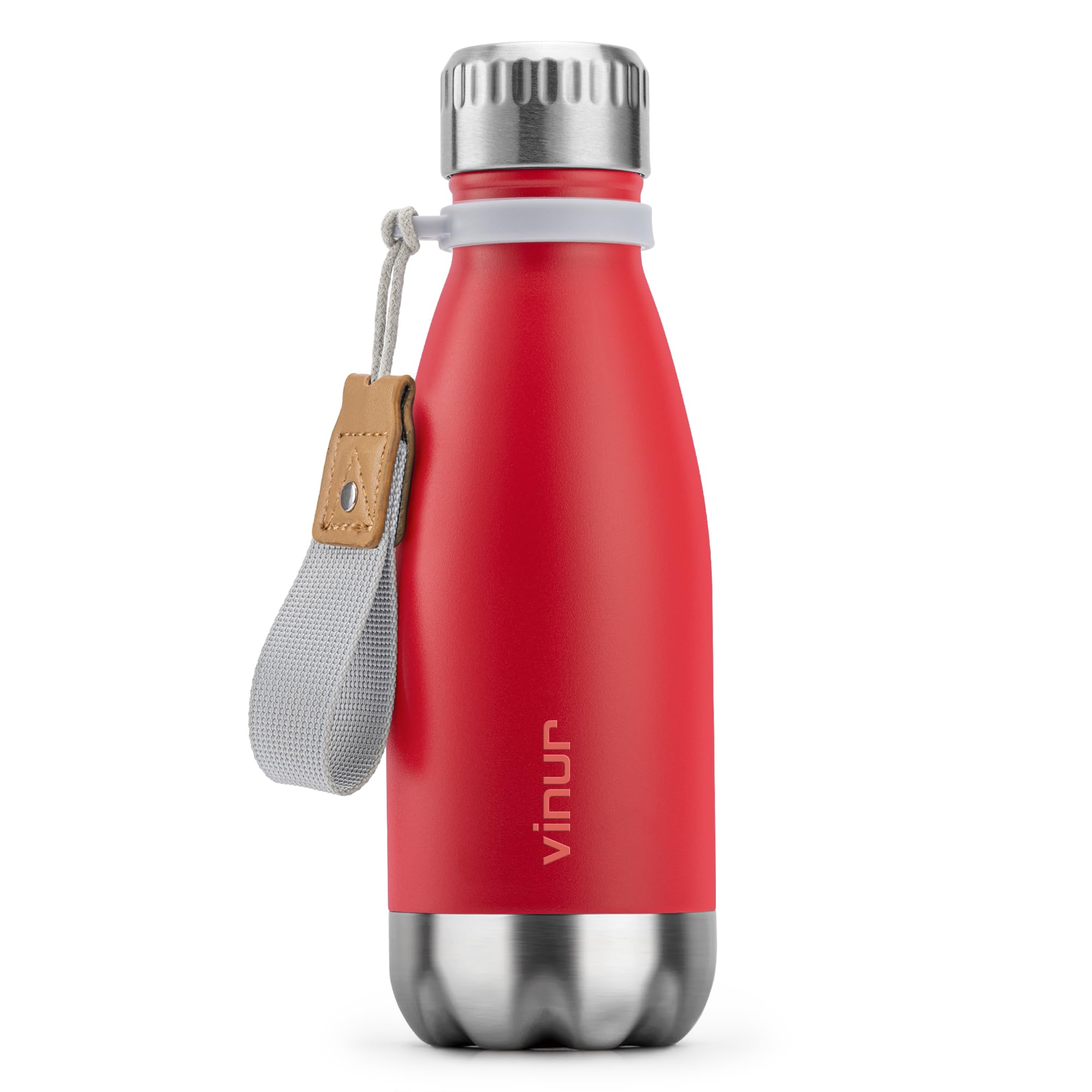 VINUR Kids Water Bottle-9 oz Stainless Steel Double Wall Vacuum Insulated Water Bottle for School-Cola Shape Flask with Carry Rope, Canyon Red
