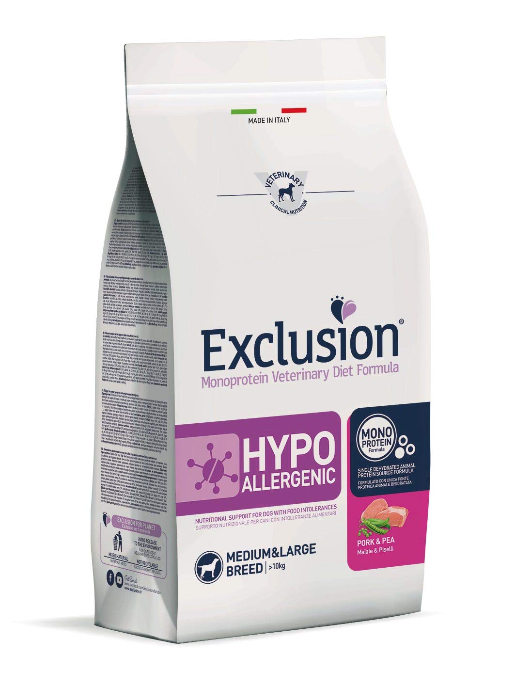 Exclusion Hypoallergenic Medium/​Large con Maiale E Piselli per Cani da 2 kg