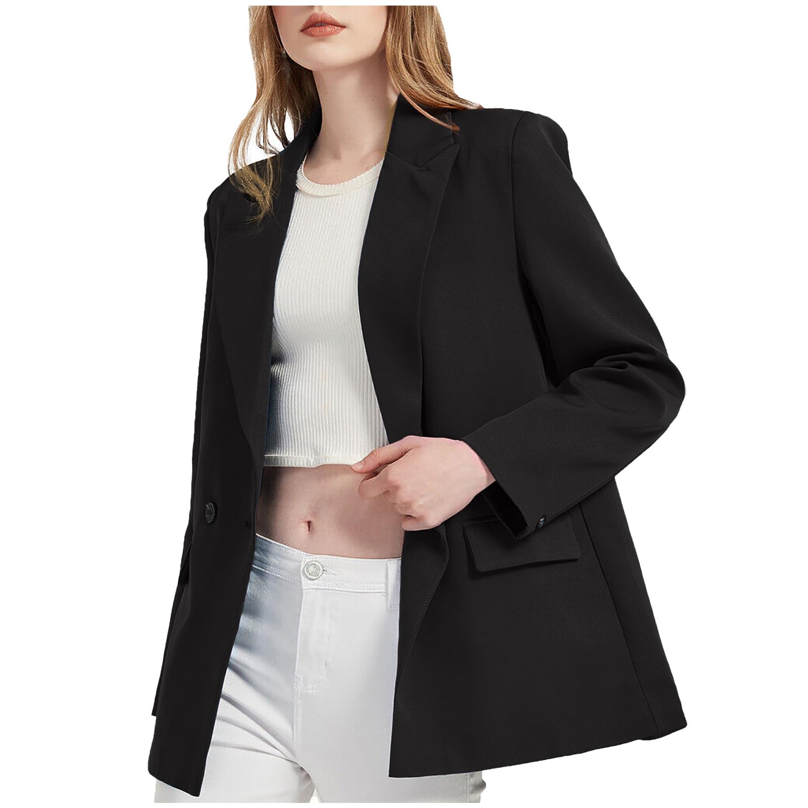 Womens Blazer Business Casual Long Sleeve Notched Lapel Button Business Blazers Work Office Jackets with Pockets