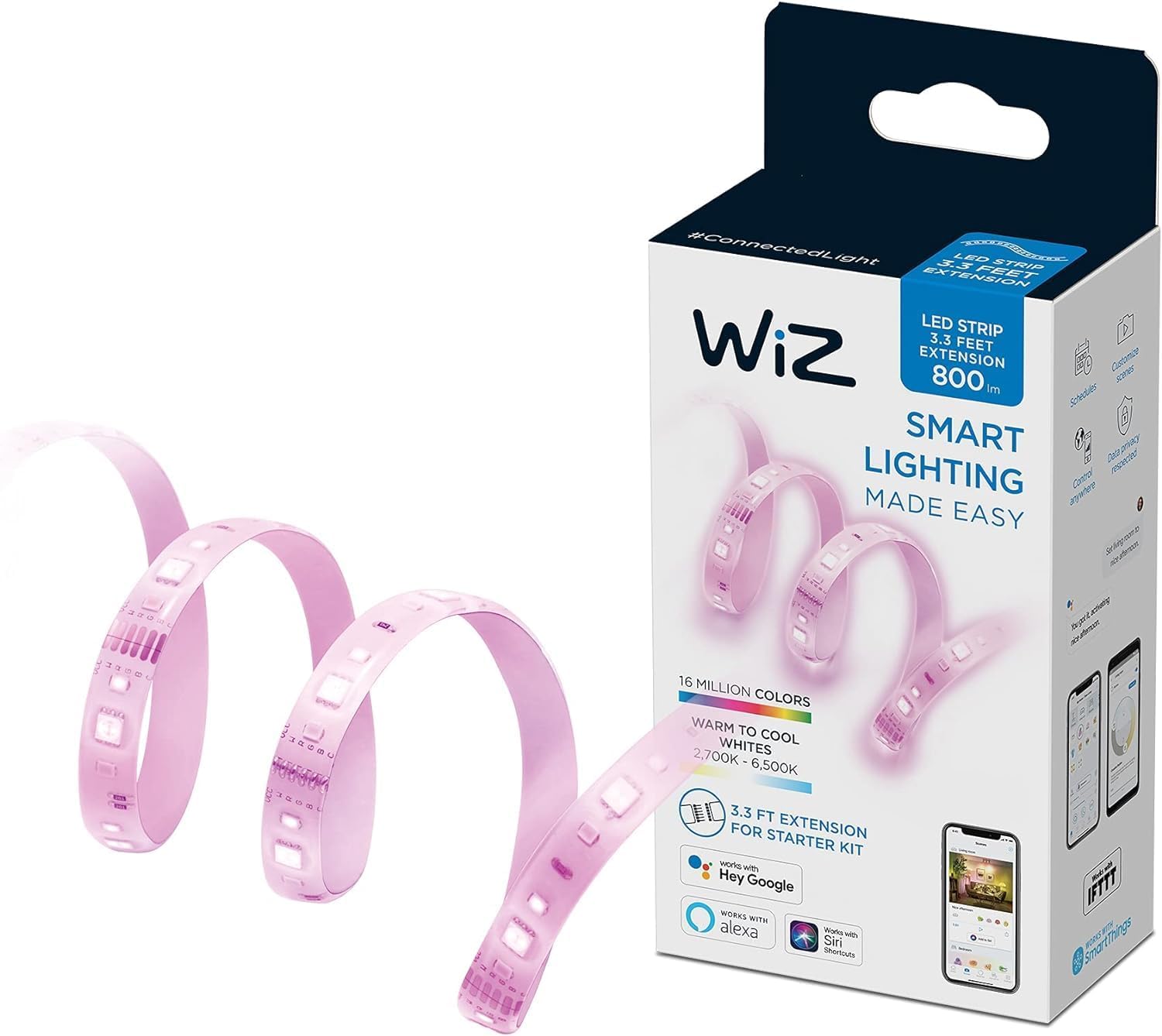 3FT RGB Wi-Fi LED Smart Color Changing Light Strip Extension - Connects to Your Existing 2.4Ghz Wi-Fi - Control with Wiz Connected App