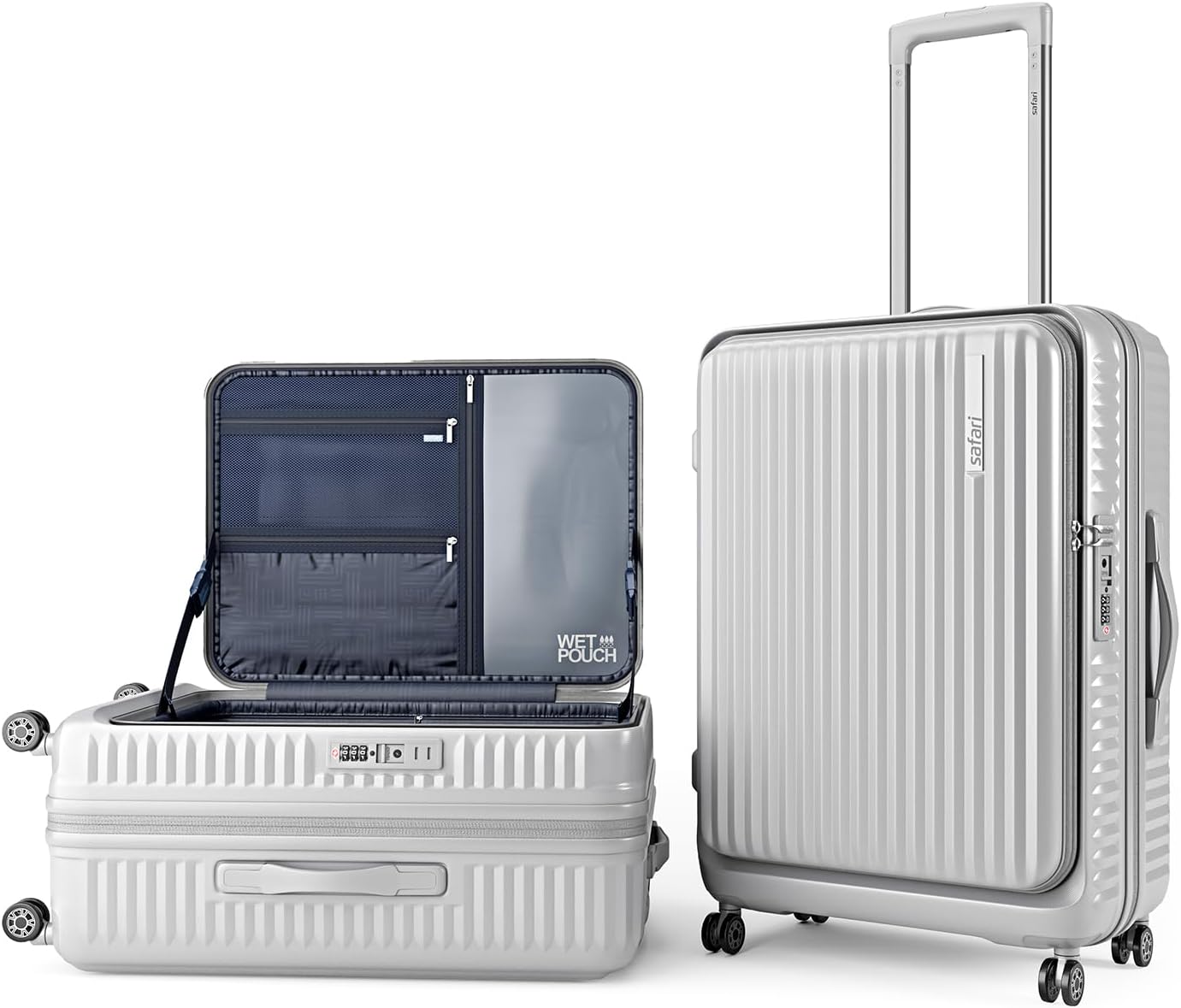 Select Recoil 65 Cms Check-in Trolley Bag Hard Case Polycarbonate 8 Wheels with 360 Degree Rotation, Recessed TSA Lock, Anti-Theft Zipper, Trolley Bags for Travel, Suitcase for Travel, Silver