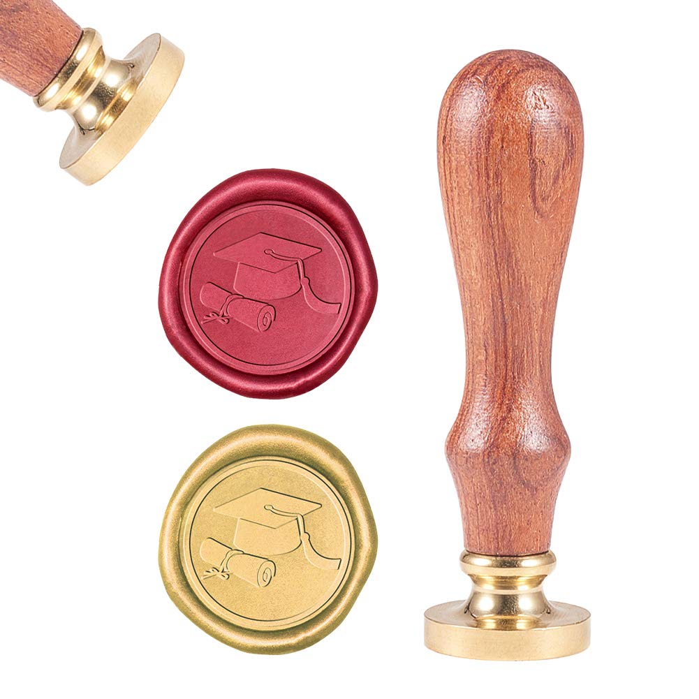 CRASPIREWax Seal Stamp, Wax Sealing Stamps Graduation Cap Vintage Wax Seal Stamp Retro Wood Stamp Removable Brass Seal Wood Handle for Wedding Invitations Embellishment Bottle Decoration Gift Packing