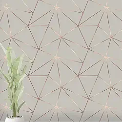 Papel de Parede Adesivo Geométrico Cinza 3d Quarto Casal Rosê Vinílico Lavável 3m