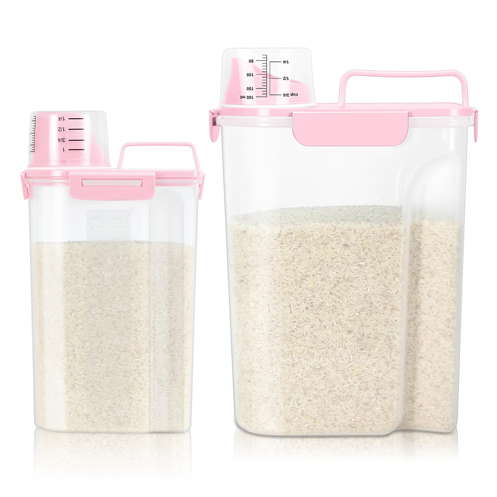 Photo 1 of ***ONLY ONE***
TBMax 2 Pack Airtight Rice Container 5 Lbs +10 Lbs, Cereal Container Oatmeal Storage with Easy-pouring Spout & Handy Cup for Flour Grain Beans, Pet Dog Cat Bird Food Storage Dispenser -Pink