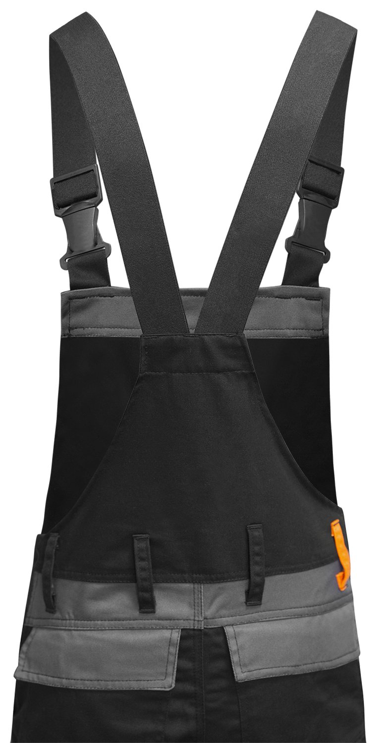 strongAnt® - Pantalón de Peto elástico de Trabajo Berlin 260gr, Bolsillos para Rodilleras - Hecho en Europa - Talla: 52, Color: Negro-Gris