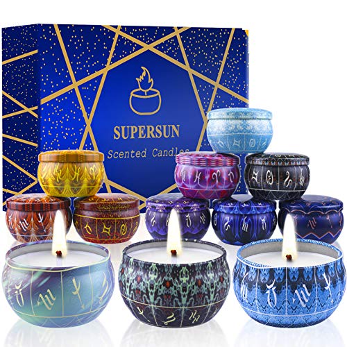 SUPERSUN 12 PCS Scented Candle Gifts Set for Women, Vanilla, Lavender, Lemon, Soy Wax Scented Candles Portable Travel Tin Candle Set