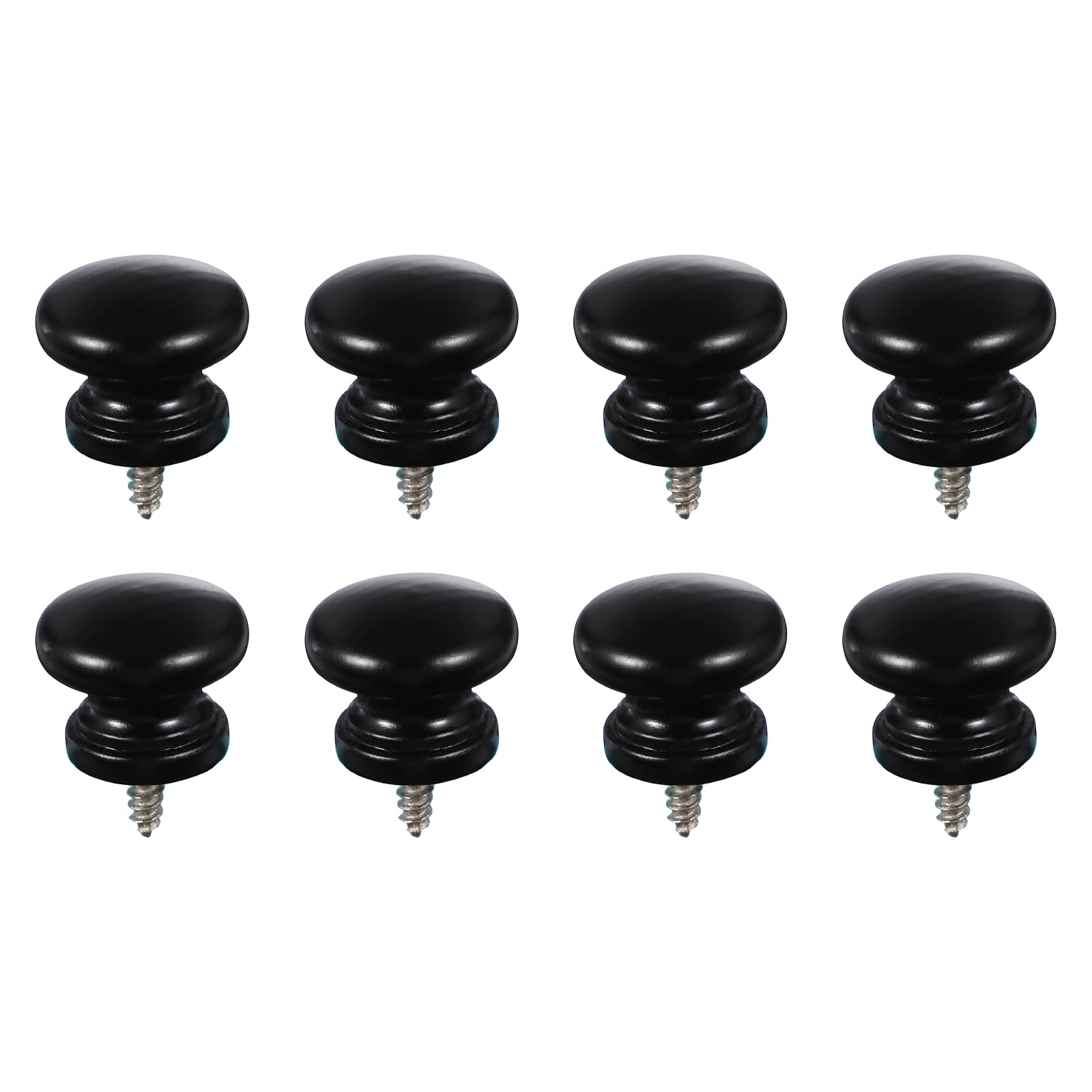 sourcing map 8 Pcs Wood Cabinet Knobs, Round Self-Tapping Solid Wooden Drawer Knobs Mushroom Pulls Handles for Furniture Closet Dresser Wardrobes, Black (15/16" Diameter, 13/16" Height)