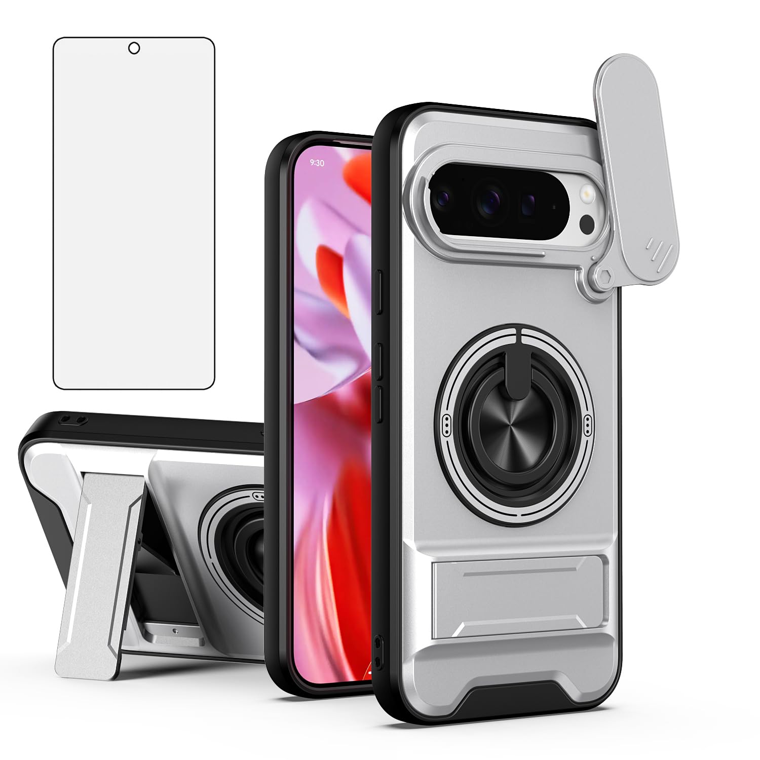 Coque Google Pixel 9 Pro XL avec protège-écran et anneau support - 8