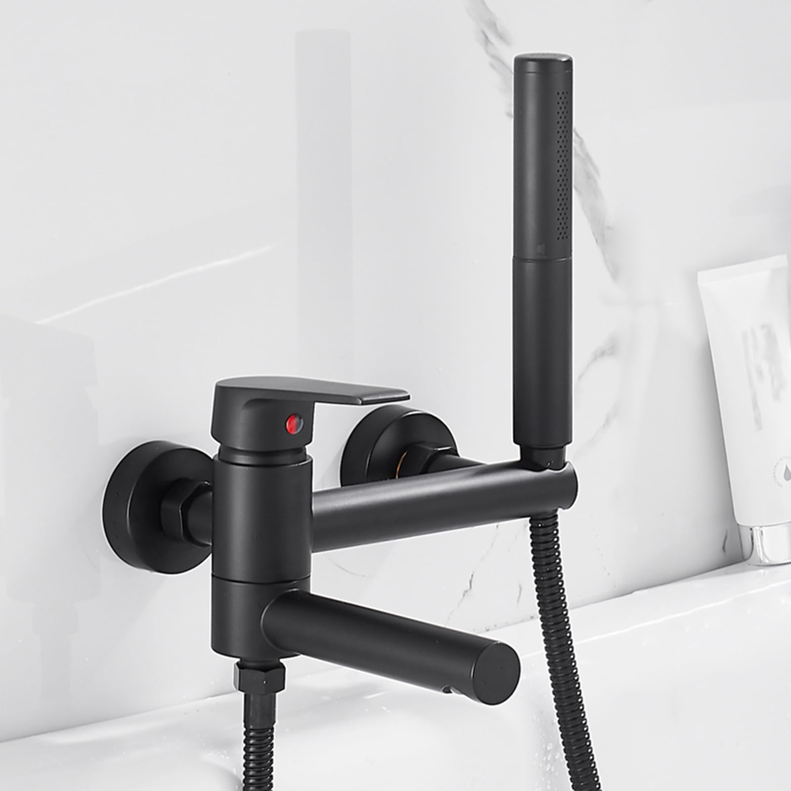 Grifos Mezcladores de Baño - Rubinetto da bagno con doccetta girevole a 360°, design moderno, colore: nero