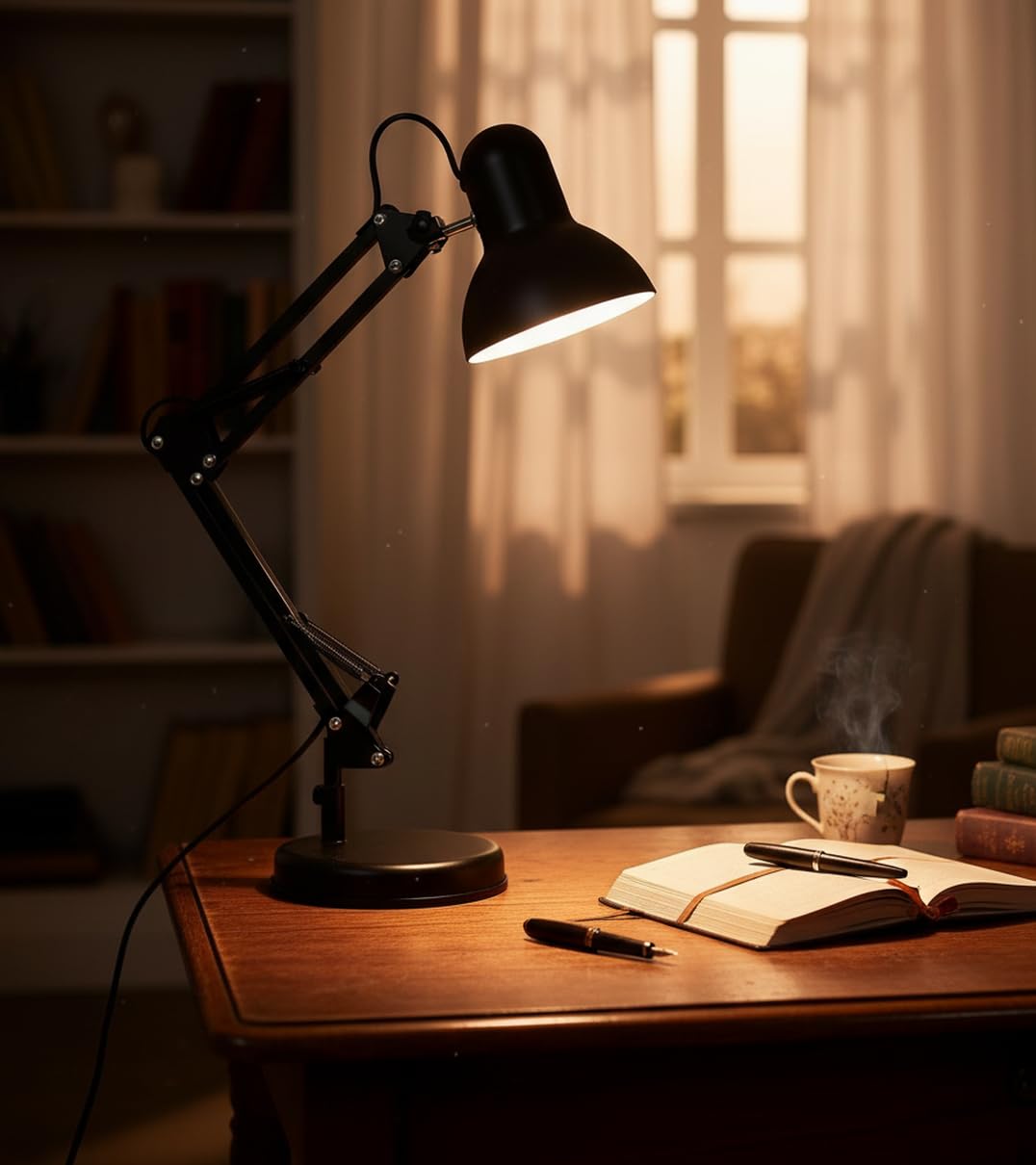 BEL AIR HOME - Lámpara de Escritorio LED Vintage Retro Articulada | Flexo Antigona Ajustable para Estudio y Lectura | Iluminación E27, Negro, Metal