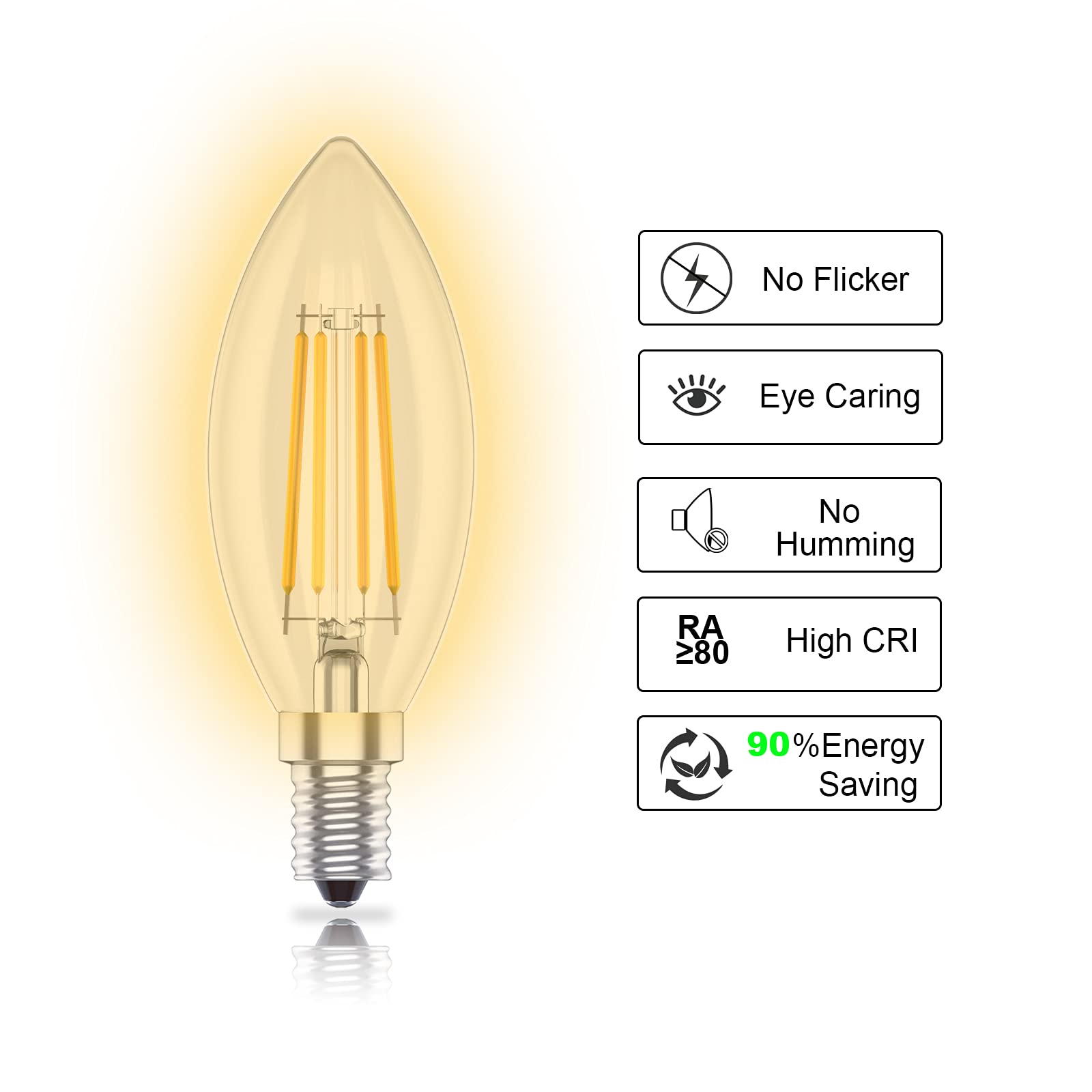 Huoqilin E14 Led Candle Bulbs, SES C35 Small Edison Screw Light Bulb, 4W (40W Equivalent),Warm White 2700K, Pack of 6 - Image 3