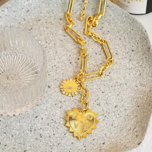 Oteegx Heart Necklaces For Women, 18K Gold Plated Sun Pendant Necklace Chunky Gold Heart Chain Aesthetic Jewelry Accessories thumb #2