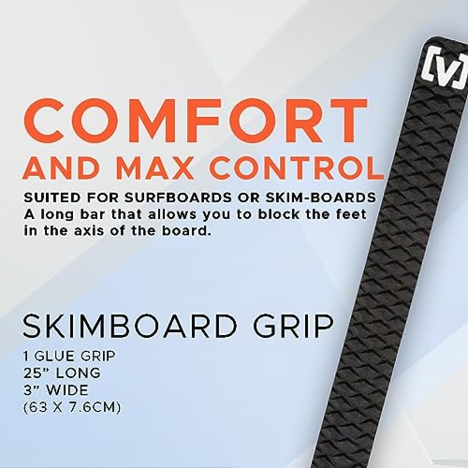 VICTORY Surf-Grip Premium Skim-Board Traction Grip Pad – Axis Long Bar Cross Diamond Textured Deck Grip, Skimboard Control Strip, Comfy + Max Control, Suited for Surfboards, Bodyboards, Boogie 25” X 3