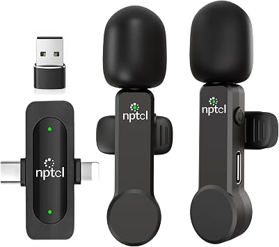 NPTCL Wireless Mini Microphone for iPhone PC, USB Type C Lavalier Lapel Mic | Selectable Noise Reduction, 8 Hour Battery Life, 75ft Cordless Recording for Content Creator, Video Recording Youtube Tiktok