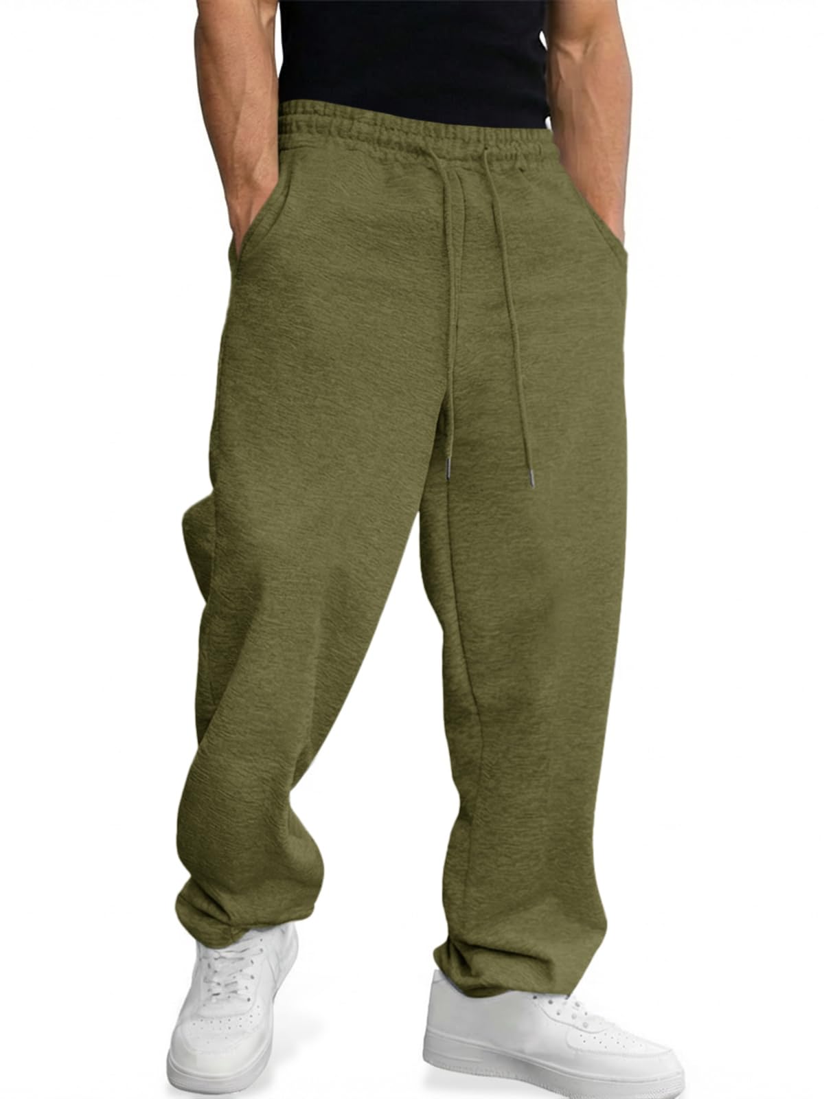 Runcati Mens Casual Sweatpants Open Bottom Joggers Lightweight Baggy Sweat Pants Lounge Pants with Pockets