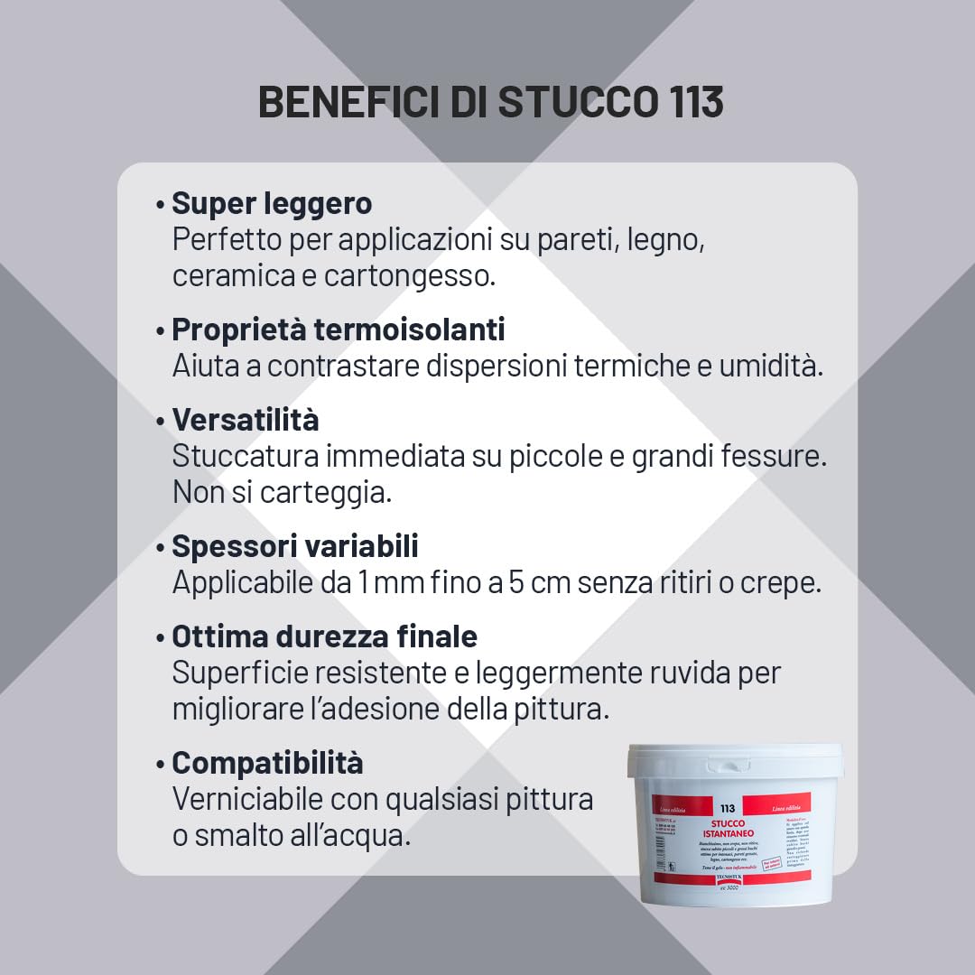 TECNOSTUK Stucco 113 Thermolight | Stucco Riempitivo Super Leggero Pronto All’Uso – Termoisolante e Risanante per Pareti, Legno, Cartongesso e Ceramica