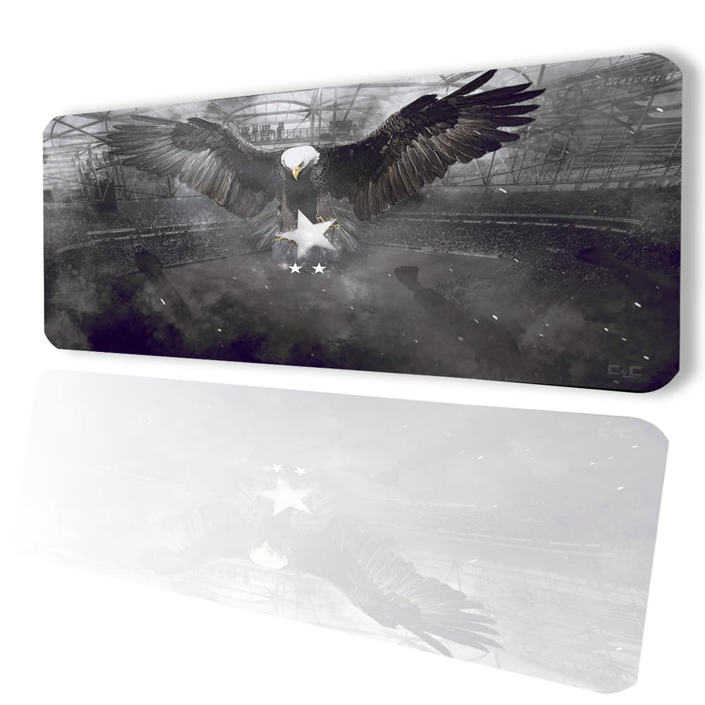 SonicTouch Kara Kartal Siyah Beyaz Yıldız Kaymaz Gaming Oyuncu Masaüstü Dikişsiz Siyah Klavye Mouse Pad 32x70Cm