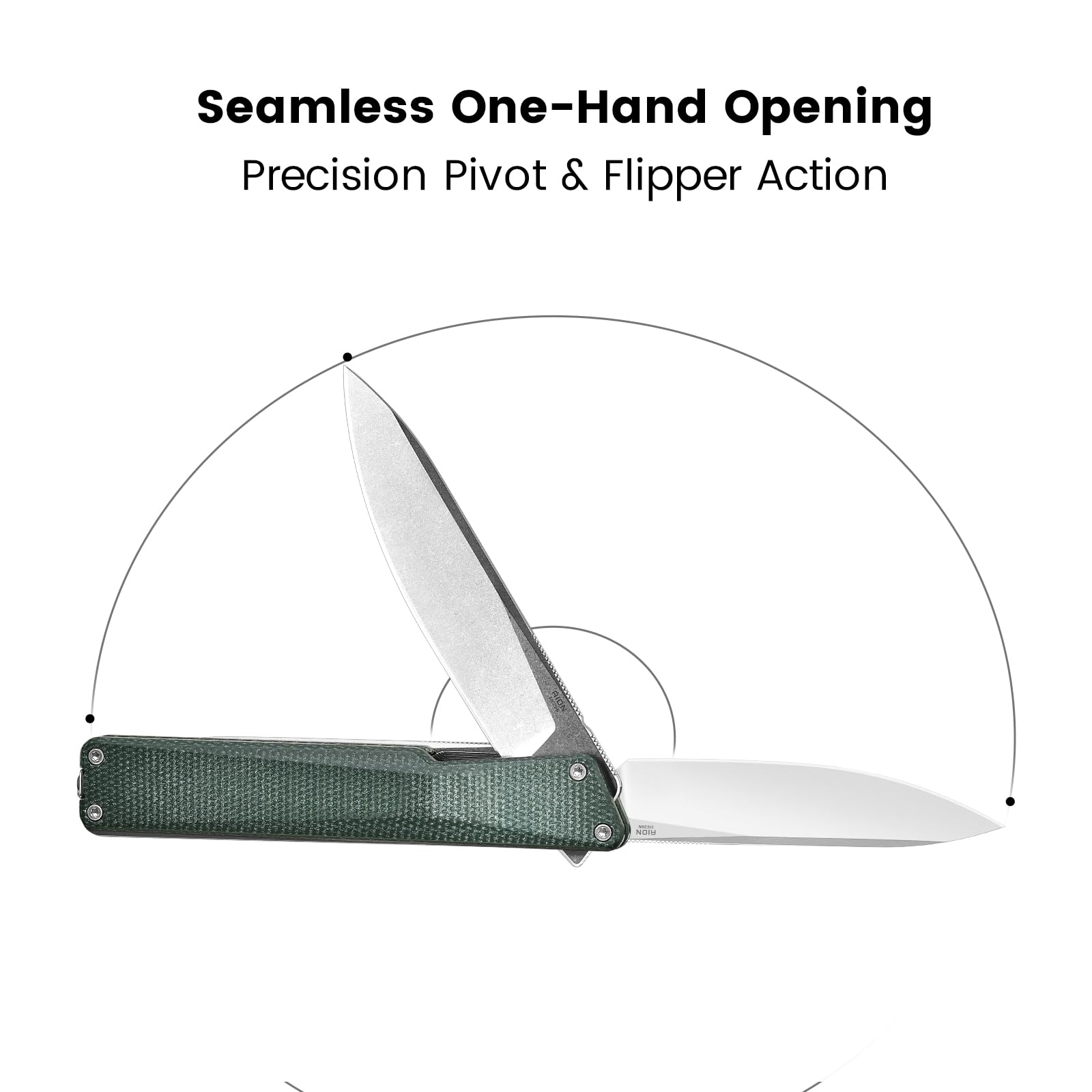 OKNIFE AION Folding Pocket Knife, 3.53-Inch 14C28N Steel, Durable Handle with Deep Carry Pocket Clip, Rail Lock EDC Knife Ideal for Camping Hiking Hunting (Green Micarta)