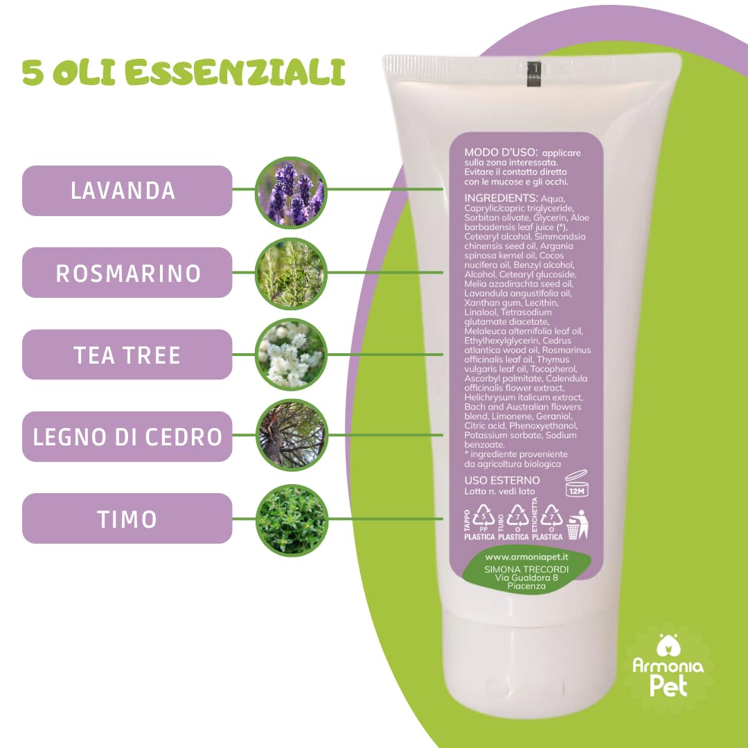 Crema LISINA(100ml)-Lozione per la dermatite del Cane-Utile in Caso di malassezia-AntiPrurito per Ferite e Allergie-Formula Naturale Human Grade a Base di Oli Essenziali e Fiori di Bach