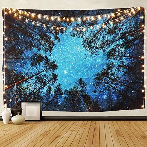 Krelymics Wald Sternenhimmel Wandbehang Hochwertige Wandteppich Tapisserie Psychedelic Wandtuch Hausdeko Bettdecke Strandtuch Tagesdecke Boho Deko (L/150X210cm) Cover
