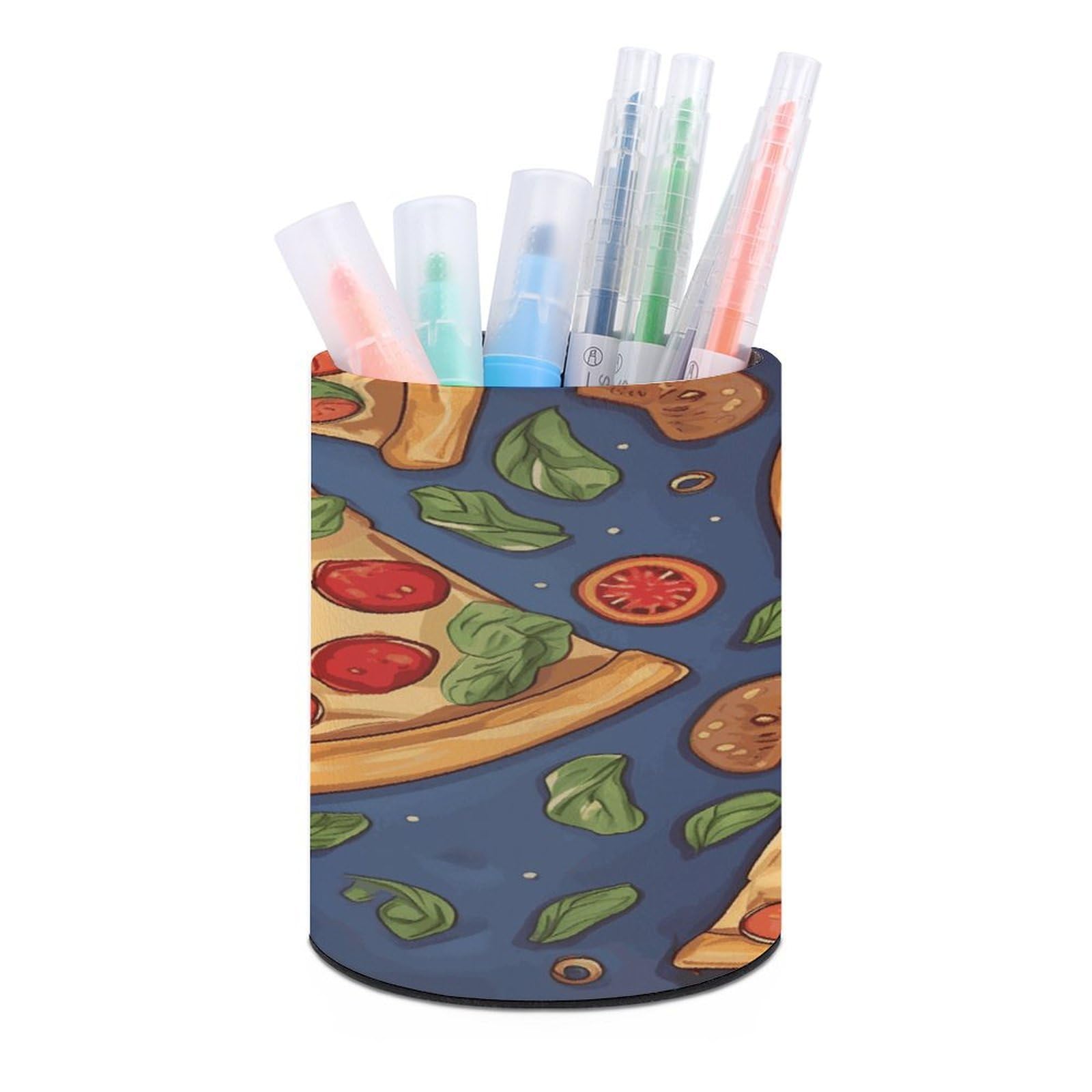 LDGSUPH Pizza Round Pen Holder Leather Pen Cup Pencil Cup Pen Organizer Pencil Holder for Desk Organizer Pencil Organizers Makeup Brush Holders for Home Office Gift