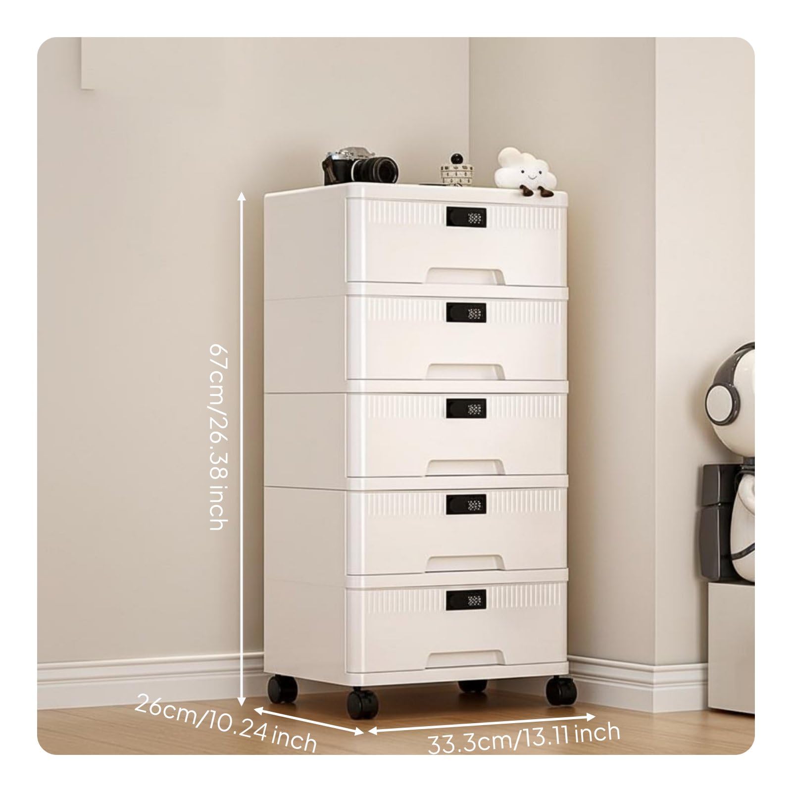 Almencla Archivador con Cajonera de Escritorio Gabinete de Almacenamiento Organizador con Llave Compartimentos para A4 Certificados y Suministros Material PP, Modelo Alto - 5 Capas