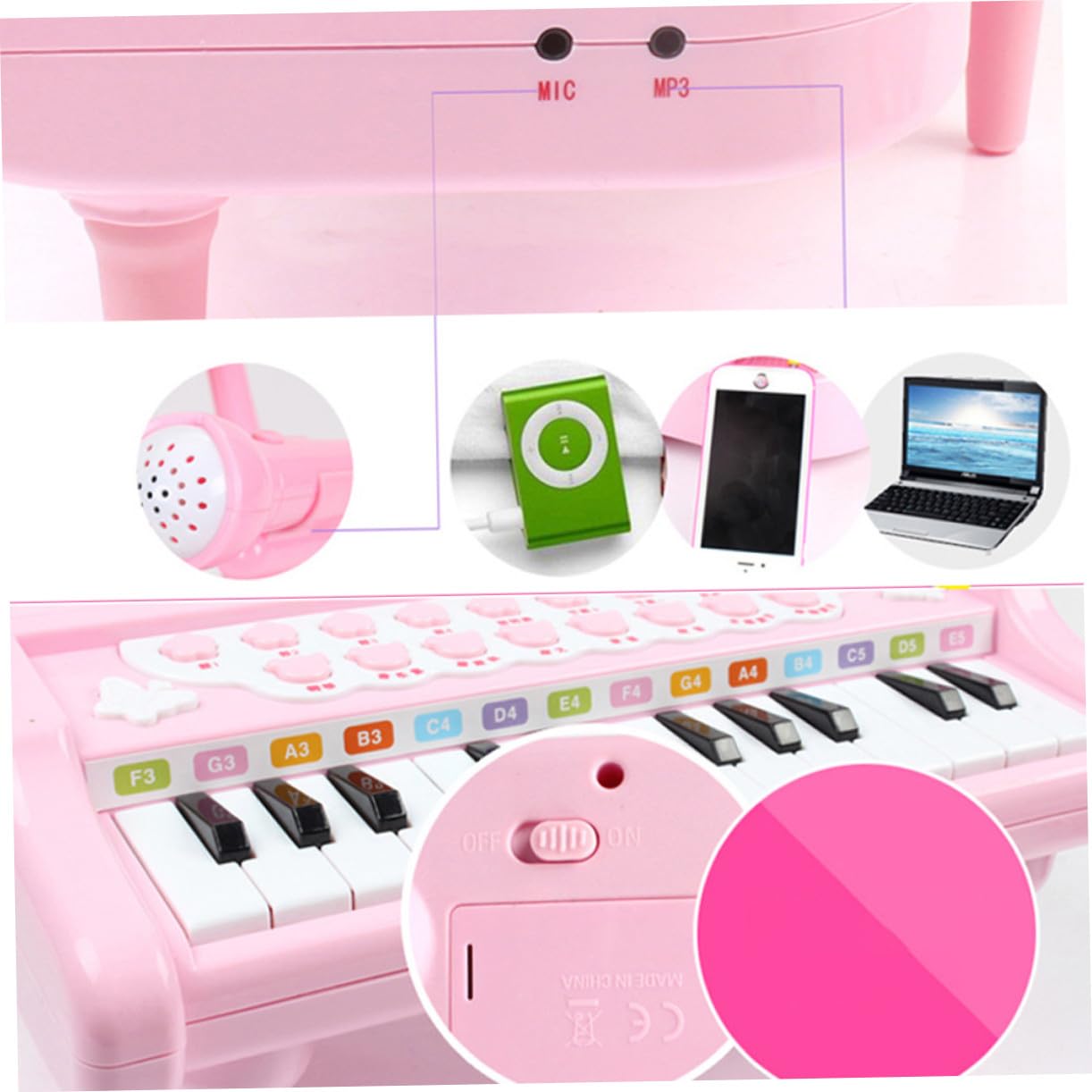 Hemobllo Organo Elettronico Multifunzionale per Ragazzo Ragazza con Microfono, Pianola Giocattolo in Plastica Rosa, Funzione Esplorazione Suoni e Volume Regolabile per Apprendimento