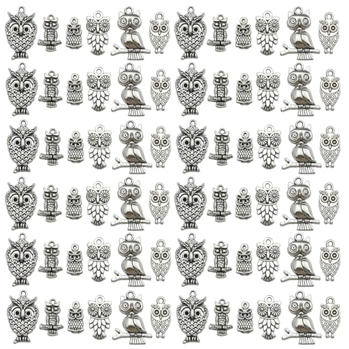 Youdiyla 96Pieces Owl Series Antique Silver Pendant Jewelry Making DIY Keychain Earrings Pendant Var