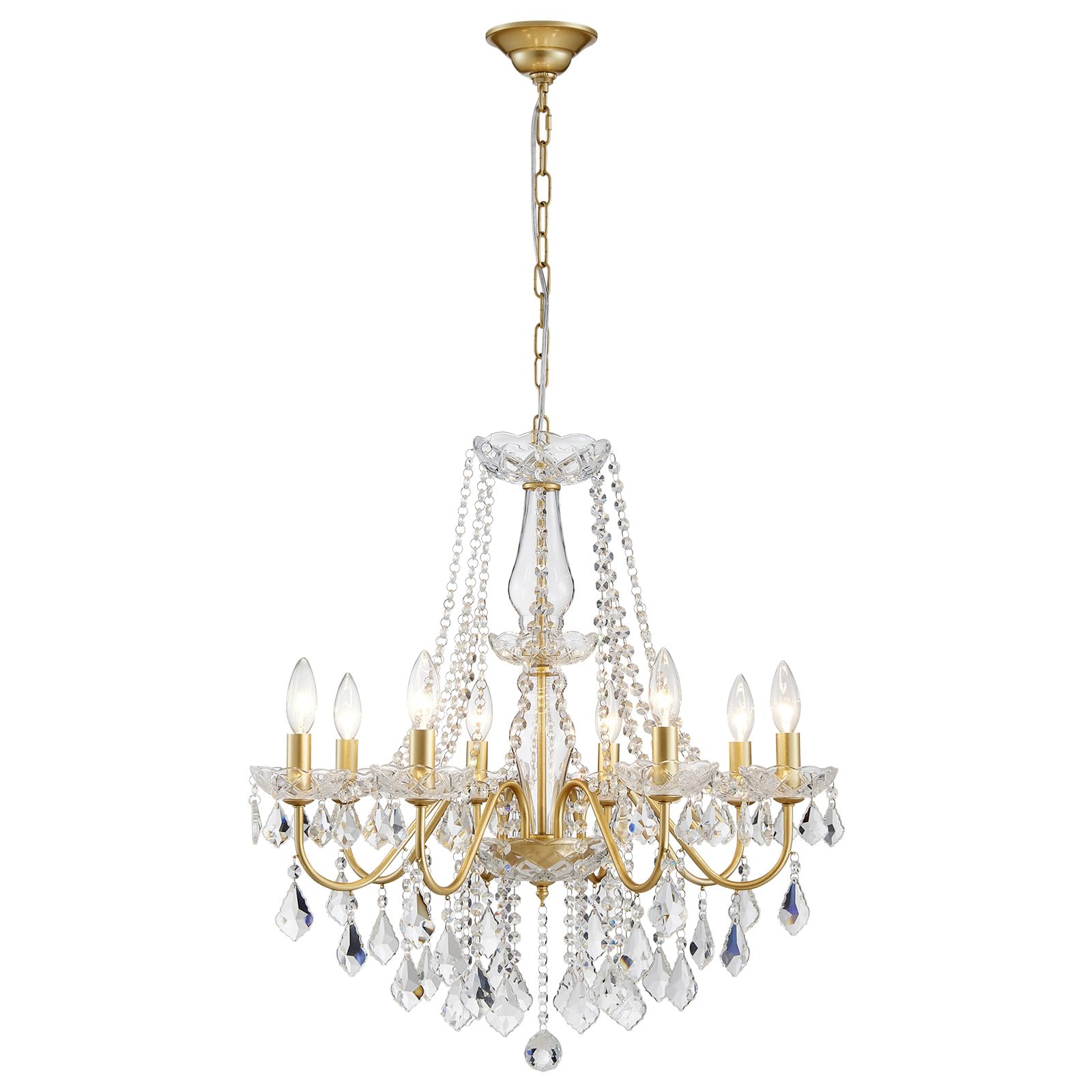 Photo 1 of Gold Crystal Chandelier, 8-Light Crystal Chandeliers for Dining Room Light Fixture, Crystal Pendant Ceiling Light Modern Gold Lighting Fixture for Living Room Hallway Foyer Bedroom Kitchen Bathroom