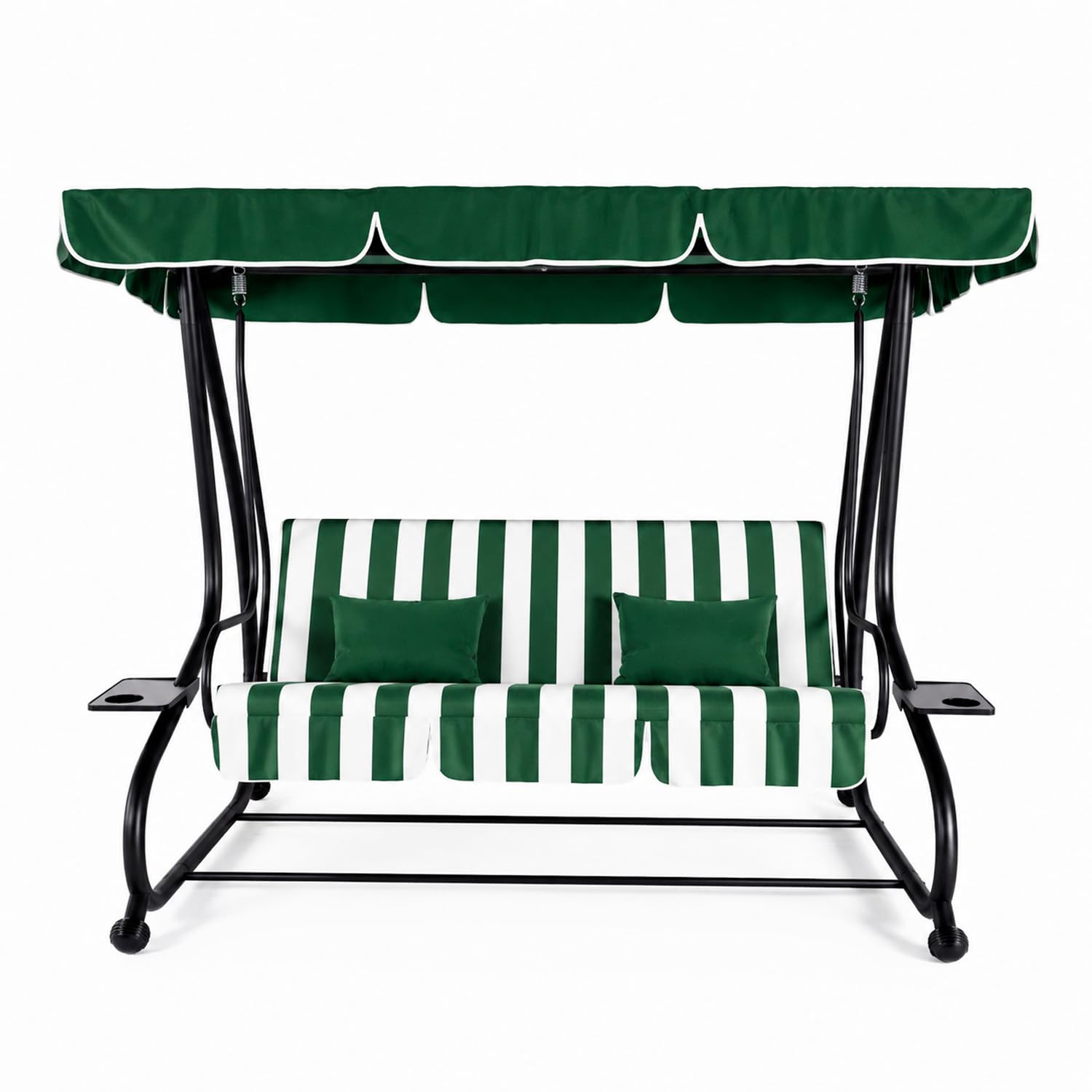 Dondolo Altalena 3 Posti Reclinabile Con Copertura Parasole Orientabile Trasformabile In Letto Telaio Resistente Per Giardino Terrazza Balcone Relax 200 x 120 x 160 Cm Verde E Bianco