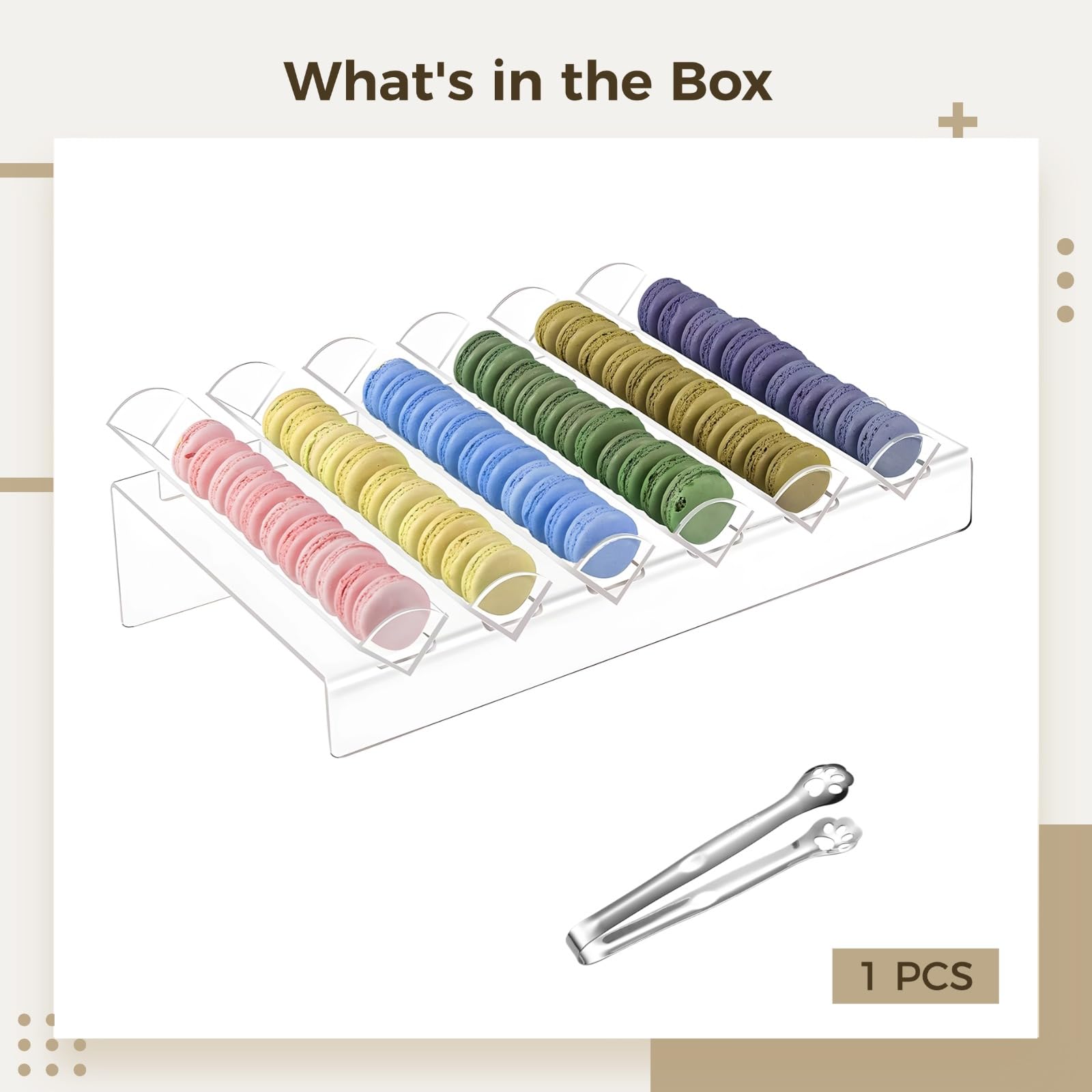 Plateau de présentation pour macarons, en acrylique, transparent, plateau de rangement pour macarons, présentoir à desserts avec 6 fentes pour servir à la maison