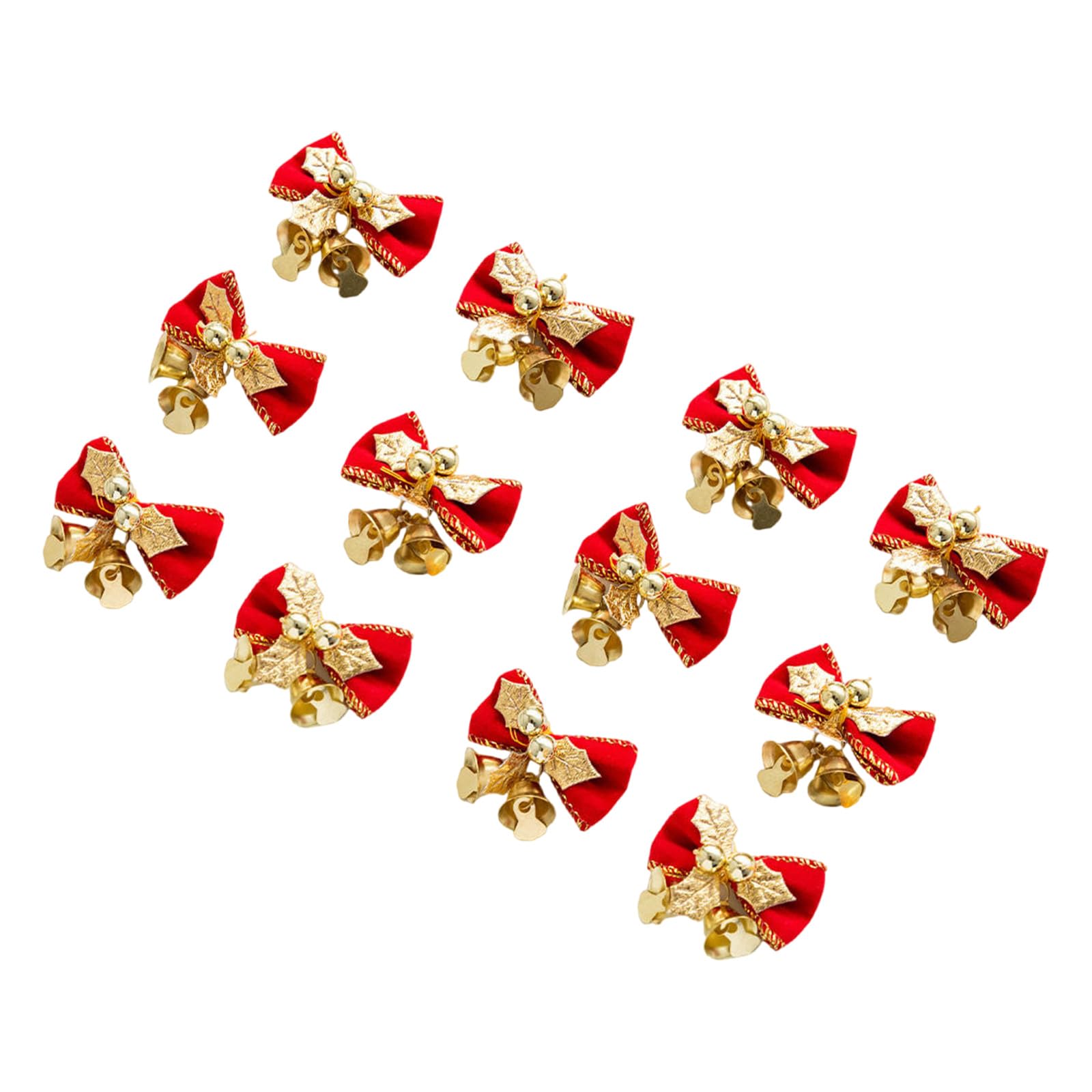 YWLUUOO 12Pcs Christmas Bows with Bells Christmas Tree Bowknot Ornaments for Wreath Decoration Presents Wrapping Craft Burlap Ribbon Bows