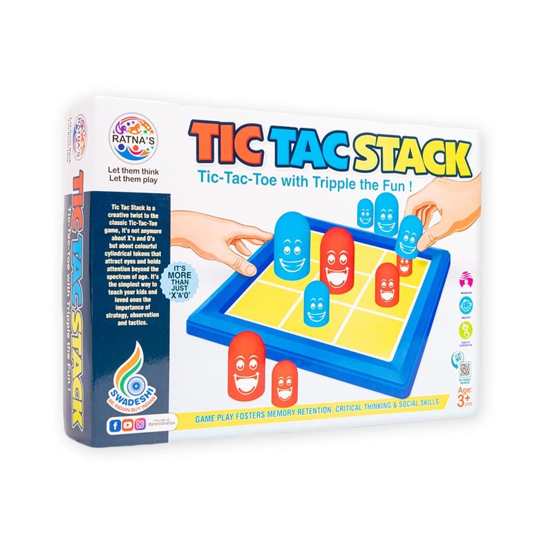 Tic Tac Stack Board Game, Stackable 3D Tic Tac Toe Game with Twist, Mind Challenging Family Games for Kids and Adults