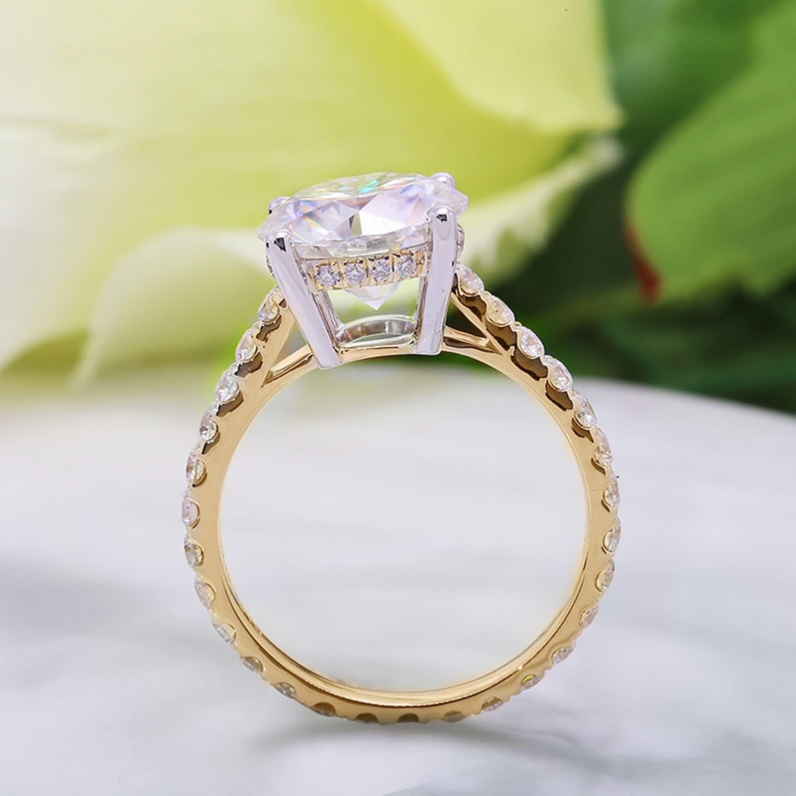 Pierścionek damski z prawdziwego złota, z żółtego złota, pierścionek ślubny, 4 ct, moissanit, okrągły krój, 4 ząbki, 14 K/18 K, dla kobiet
