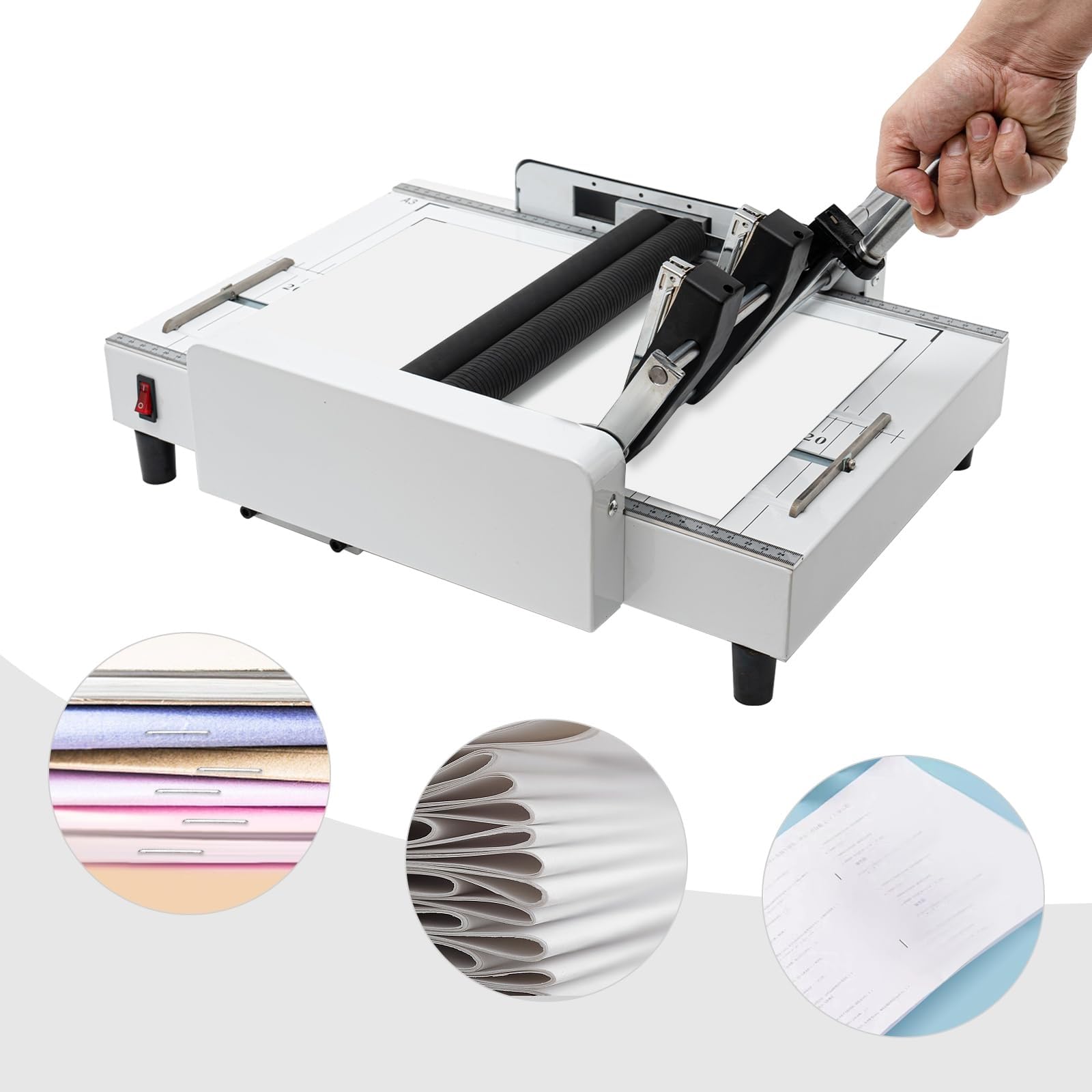 Heftbinde-Faltmaschine, 2-in-1 Papierordner Hefter, 60W mit Sichtfeld für Schulen, Druckereien, Büros