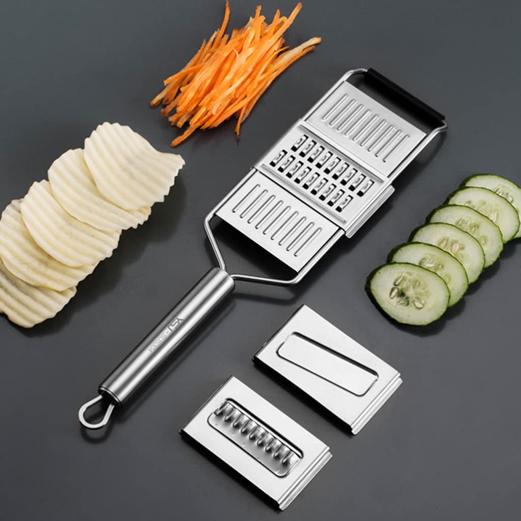 Rallador Rallador de Queso Multifuncional 3in1 Alimentos for el hogar Gráter Simple Operación de Queso Shreds Handheld Raller Fruit Fruit Vegetal Uso doméstico (Color : Silver)